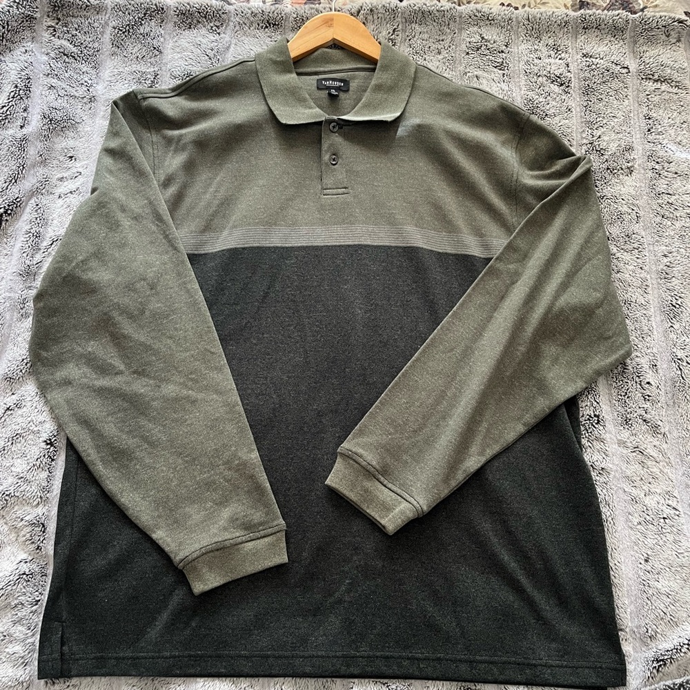 Van Heusen Flex 1/4 Button green/gray Long Sleeve Classic Fit Mens sweater